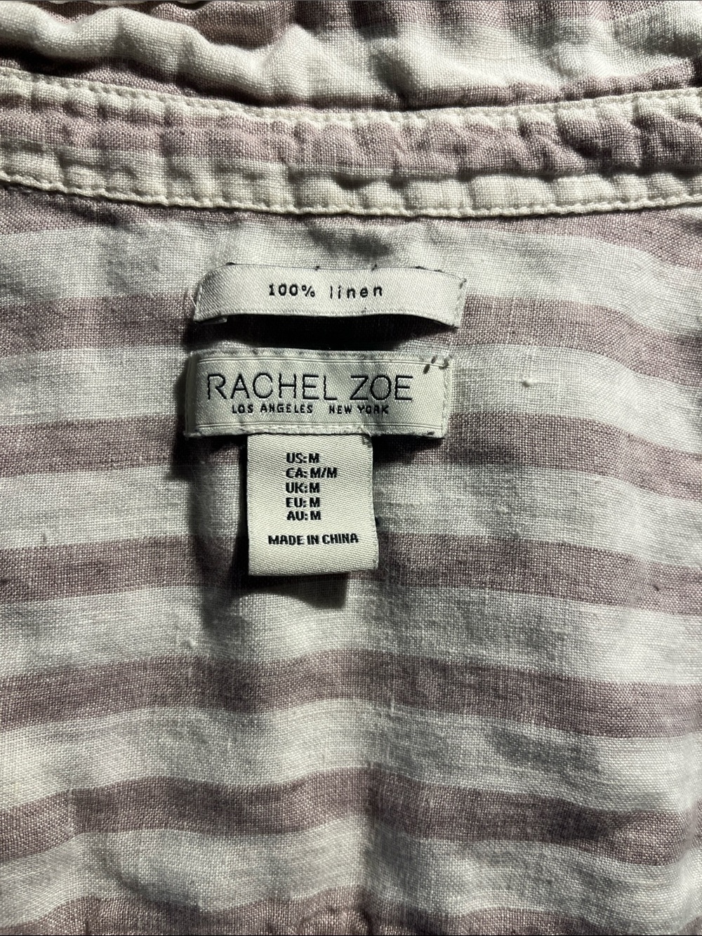 Rachel Zoe White and Light Mauve Striped Linen Button Down Shirt